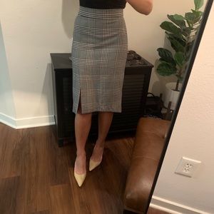 High waisted plaid printed midi skirt